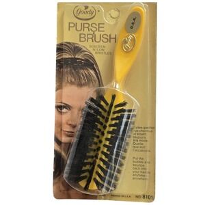 🆕️ Vintage Goody‎ Purse Brush Yellow Nylon Bristles Hair Brush New on Card